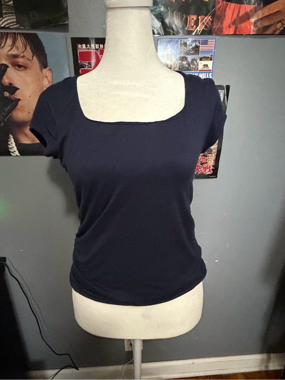 Classic Navy Square-Neck Short Sleeve Top